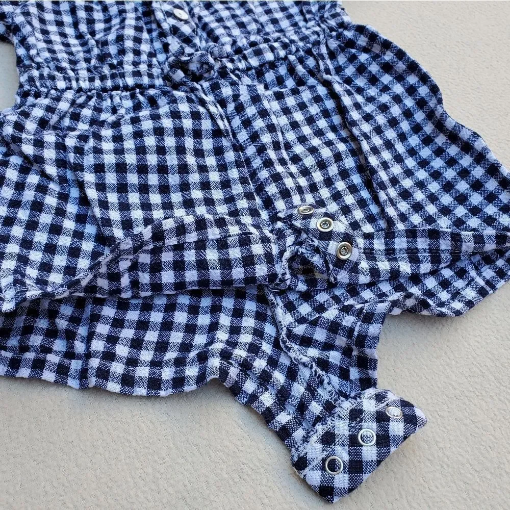 Old Navy Dark Navy Blue and White Buffalo Checkered Romper Size 12-18 Months